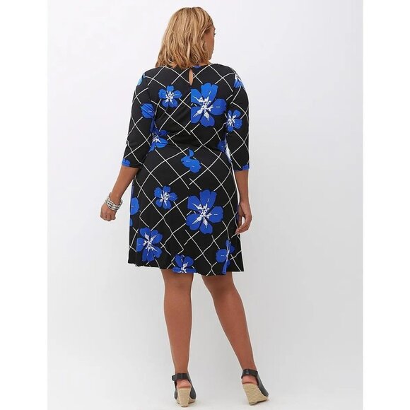 Lane Bryant Blue Floral Print Dress Attached Belt Size 22/24 3X Plus Size Career - Picture 6 of 13